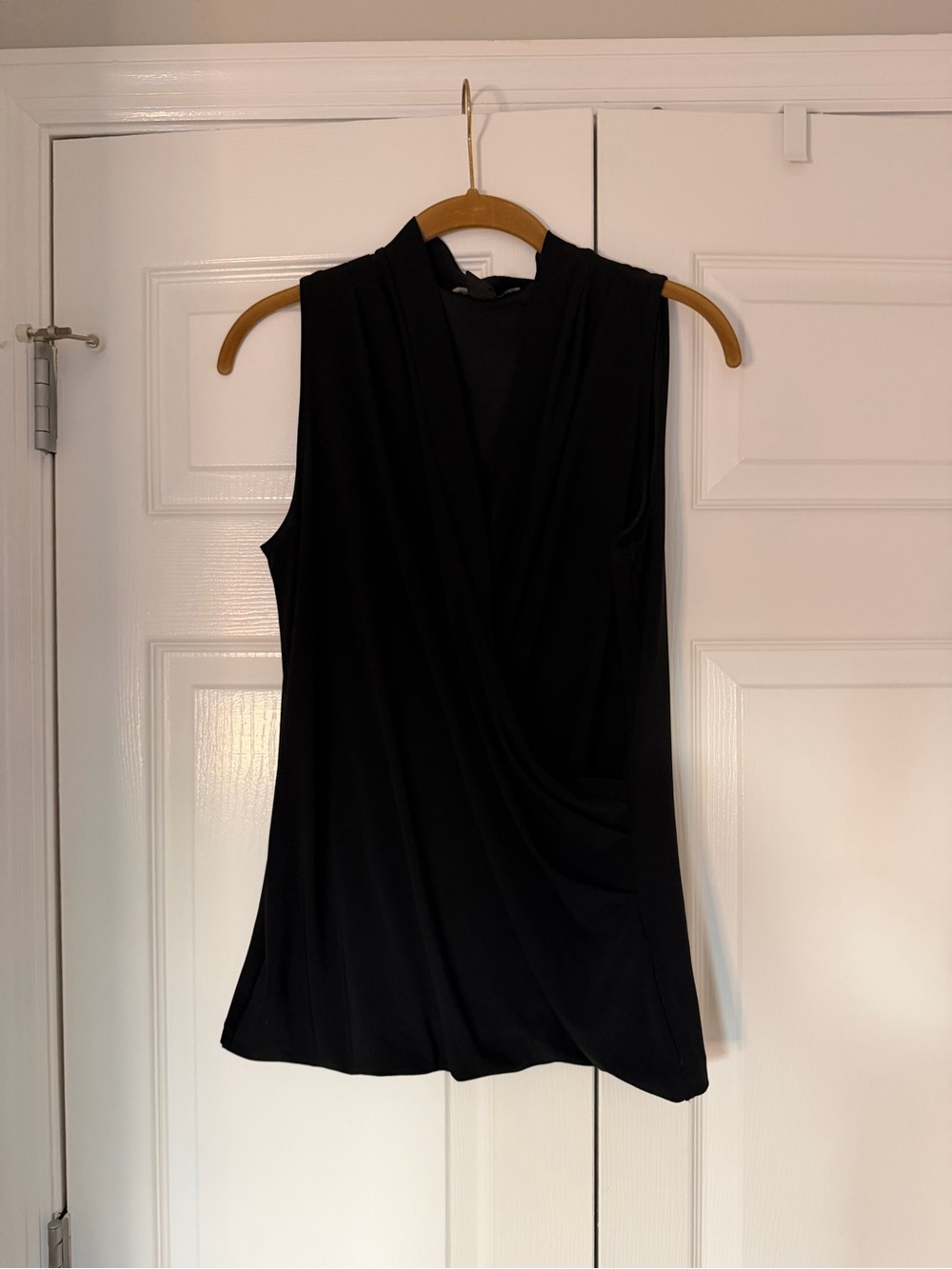 White House Black Market Black Sleeveless Draped V-Neck Camisole